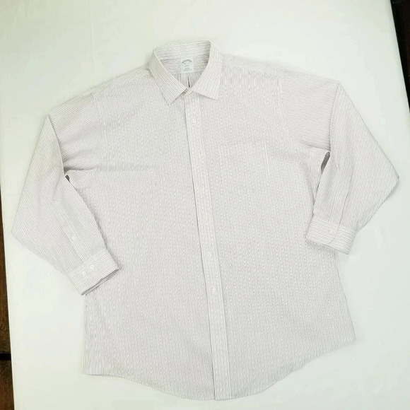 Brooks Brothers 17.5 2/3 Slim Fit 346 Non Iron All Cotton White Lavender Stripe - Picture 1 of 8